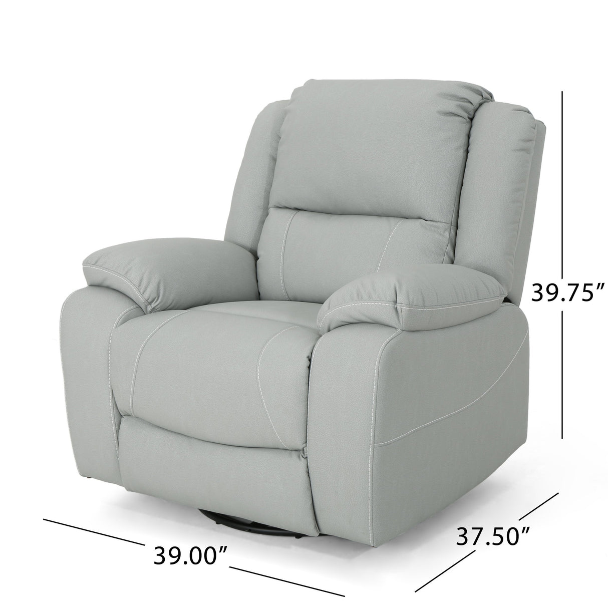 Teresa Classic Tufted Leather Swivel Recliner, Light Grey 37.5D x 39W x 39.75H Inch