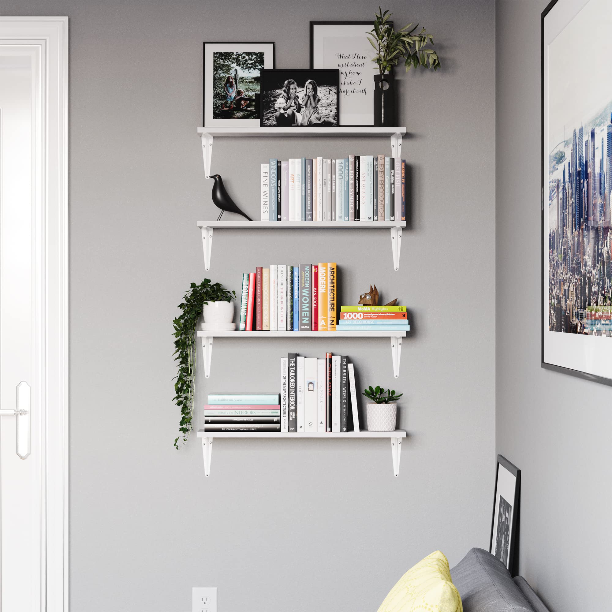 Arras Floating Shelves for Bathroom Decor, 24" White Bookshelves for Living Room