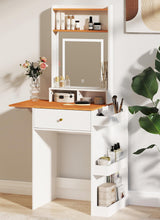 Redkey Vanity Desk with Lighted Mirror - Small Makeup Vanity with Drawers & Organizer - Compact Dressing Table with Fold-Up Panel for Kid Girls Adults - for Bedroom - White