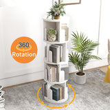 oneinmil 360° Rotating Bookshelf, Small Corner Bookcase with Small Footprint, 4 Tier Standing Bookcase for Kids&Adults, Wood Bookshelf Designed for Living Room, White