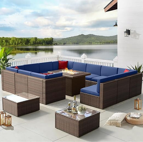 Patio Furniture Set 8PCS with 43" Fire Pit Table Outdoor Sectional Sofa Set