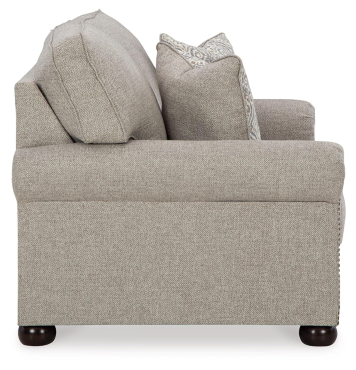 Gaelon Transitional Loveseat with Nailheads and 2 Accent Pillows, Beige