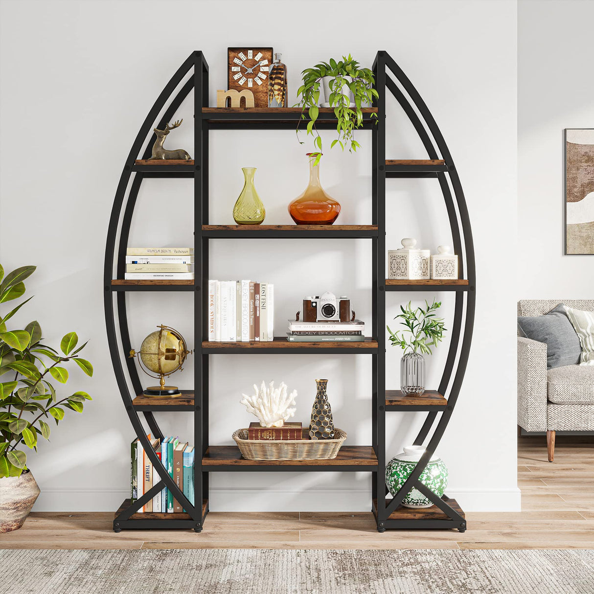 Curved Plant Stand Indoor, 8 Tiered Large Metal Plant Shelf, 69" Tall Industrial Flower