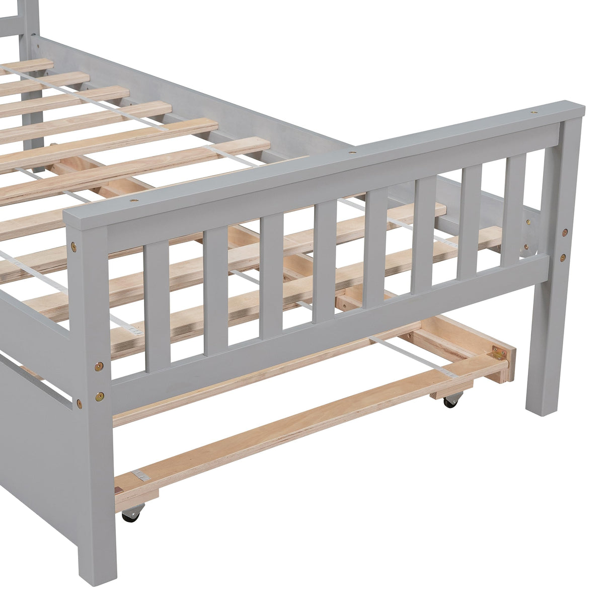 Wood Platform Bed Frame with Headboard and Footboard, Twin Bed Frame with Trundle