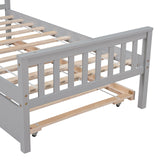Wood Platform Bed Frame with Headboard and Footboard, Twin Bed Frame with Trundle