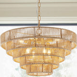 5-Tier Rattan Pendant Light 23.6" Boho Large Pendant Light,8 Lights Wicker Coastal