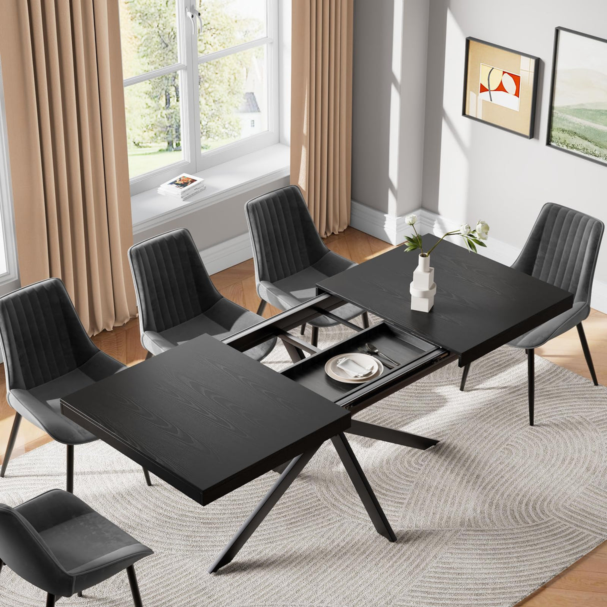 55''-70.9'' Extendable Dining Table for 4-8, Rectangle Expandable Kitchen Table