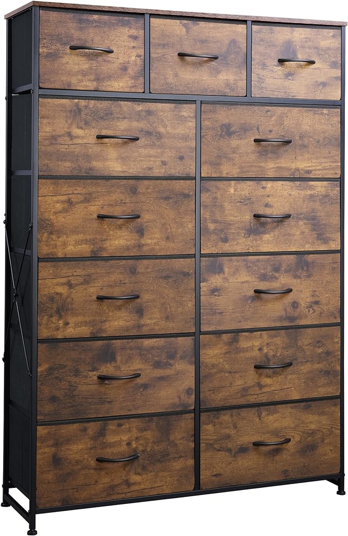 Tall Dresser for Bedroom with 13 Drawers, Storage Dresser Organizer Unit, Fabric Dresser for Bedroom