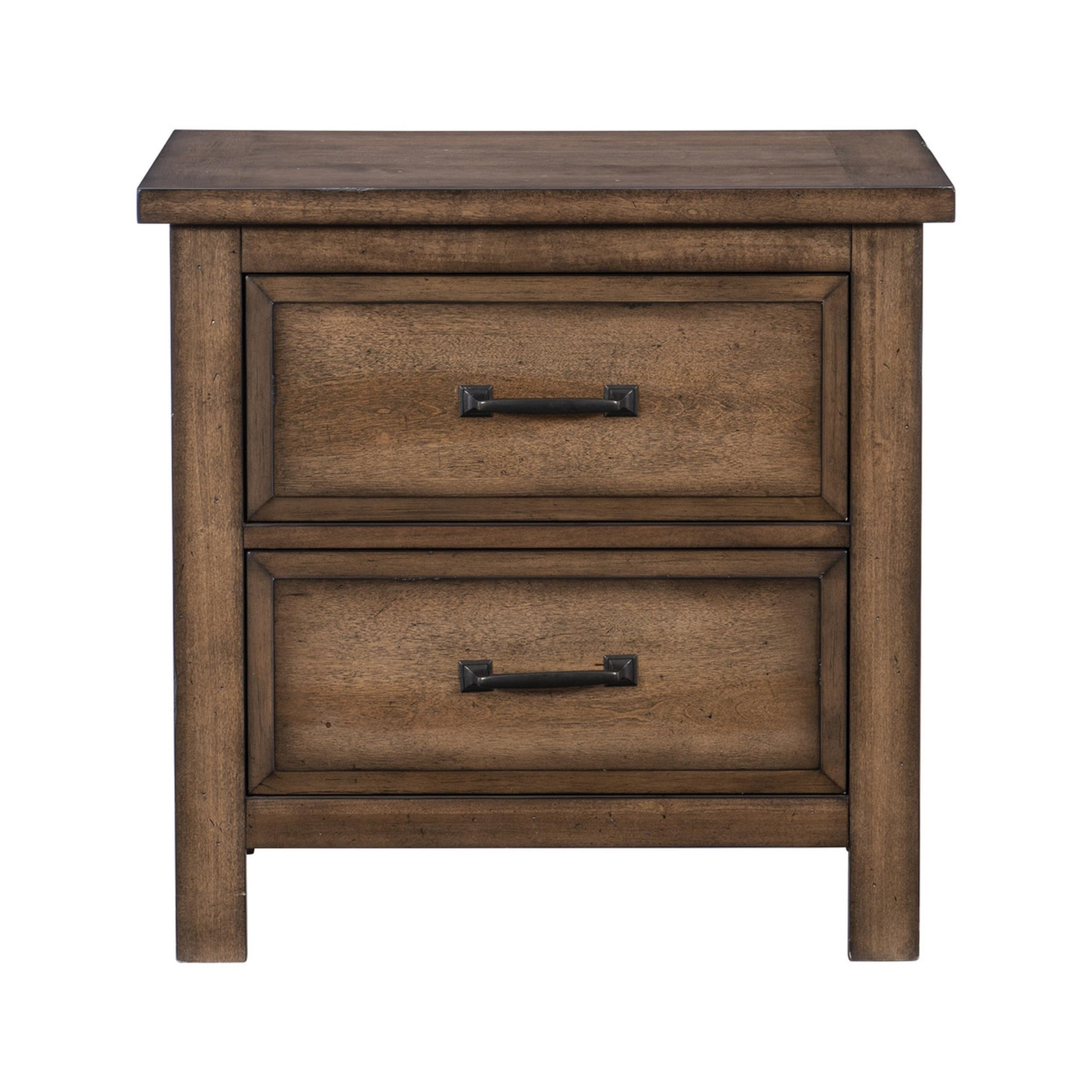 Reva 27 Inch Nightstand, 2 Drawers, Metal, Light Solid Wood