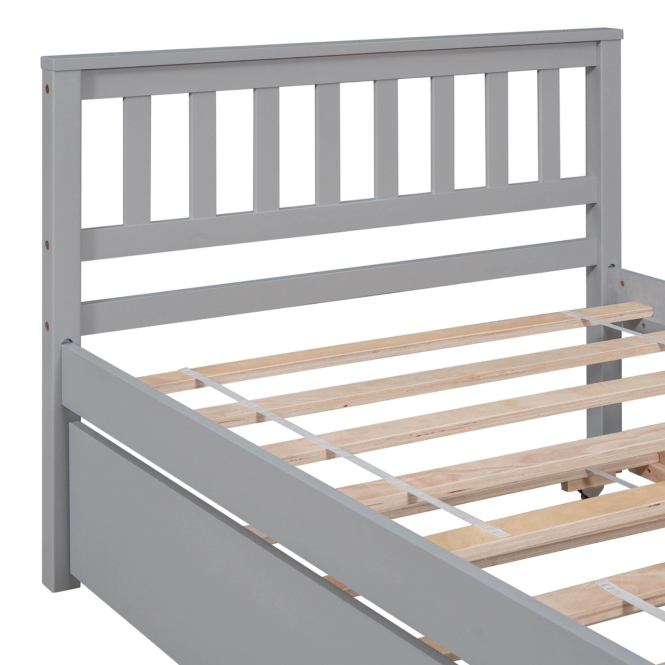 Wood Platform Bed Frame with Headboard and Footboard, Twin Bed Frame with Trundle