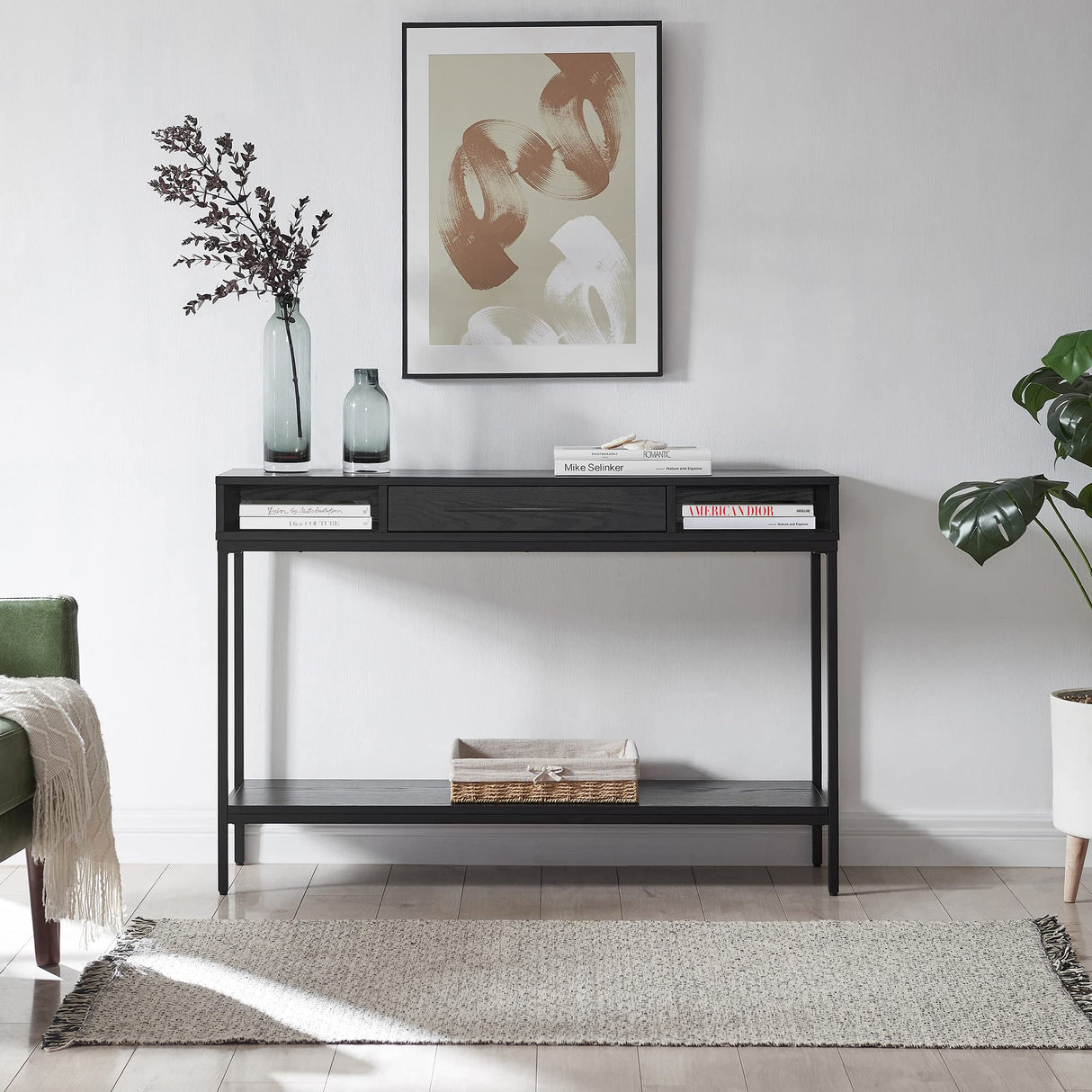 45" Wide Rectangular Console Table in Blackened Bronze/Black Grain