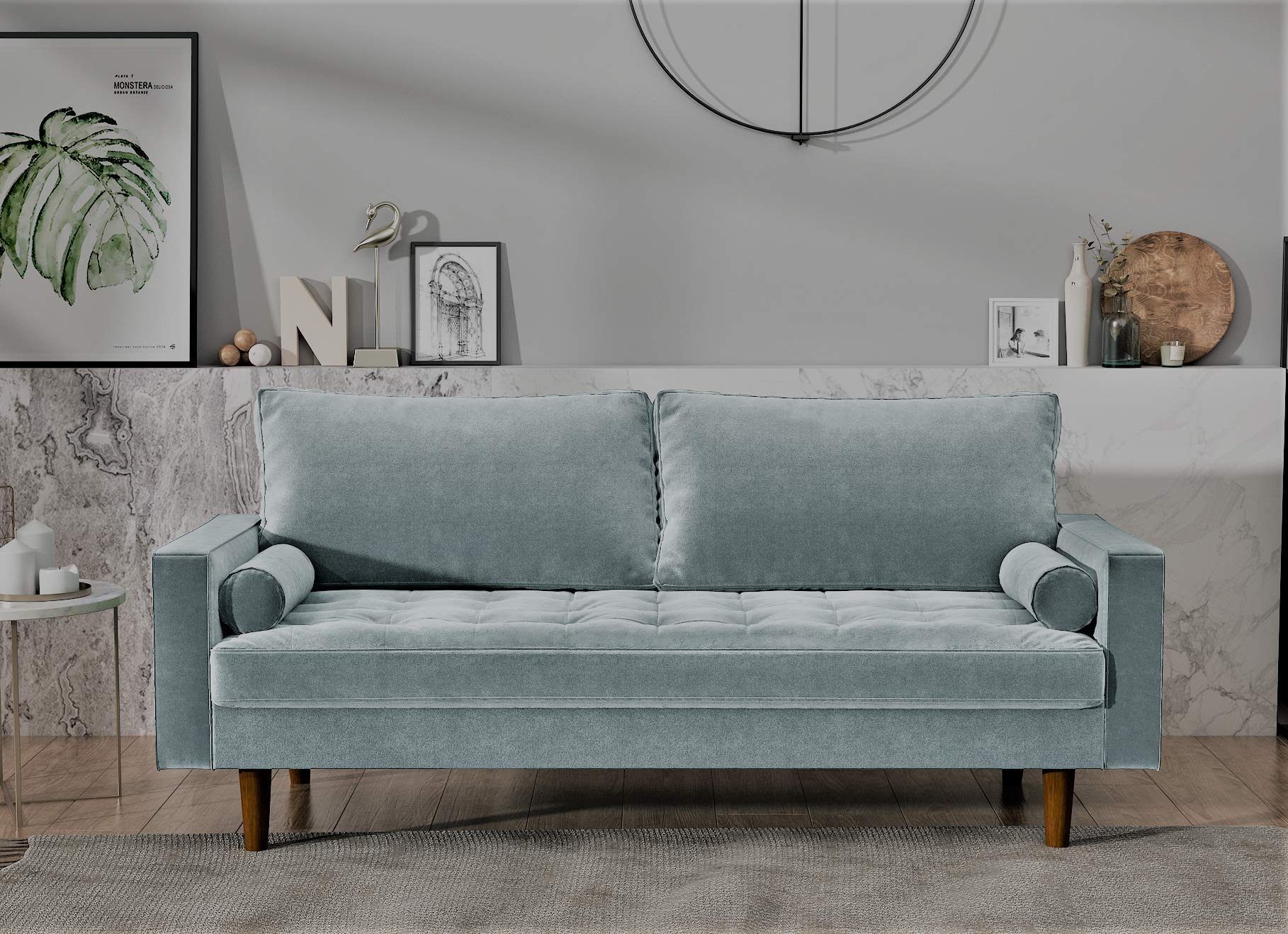 Womble Velvet Upholstered Living Room Diamond Tufted Chesterfield with Gleaming Nailheads,