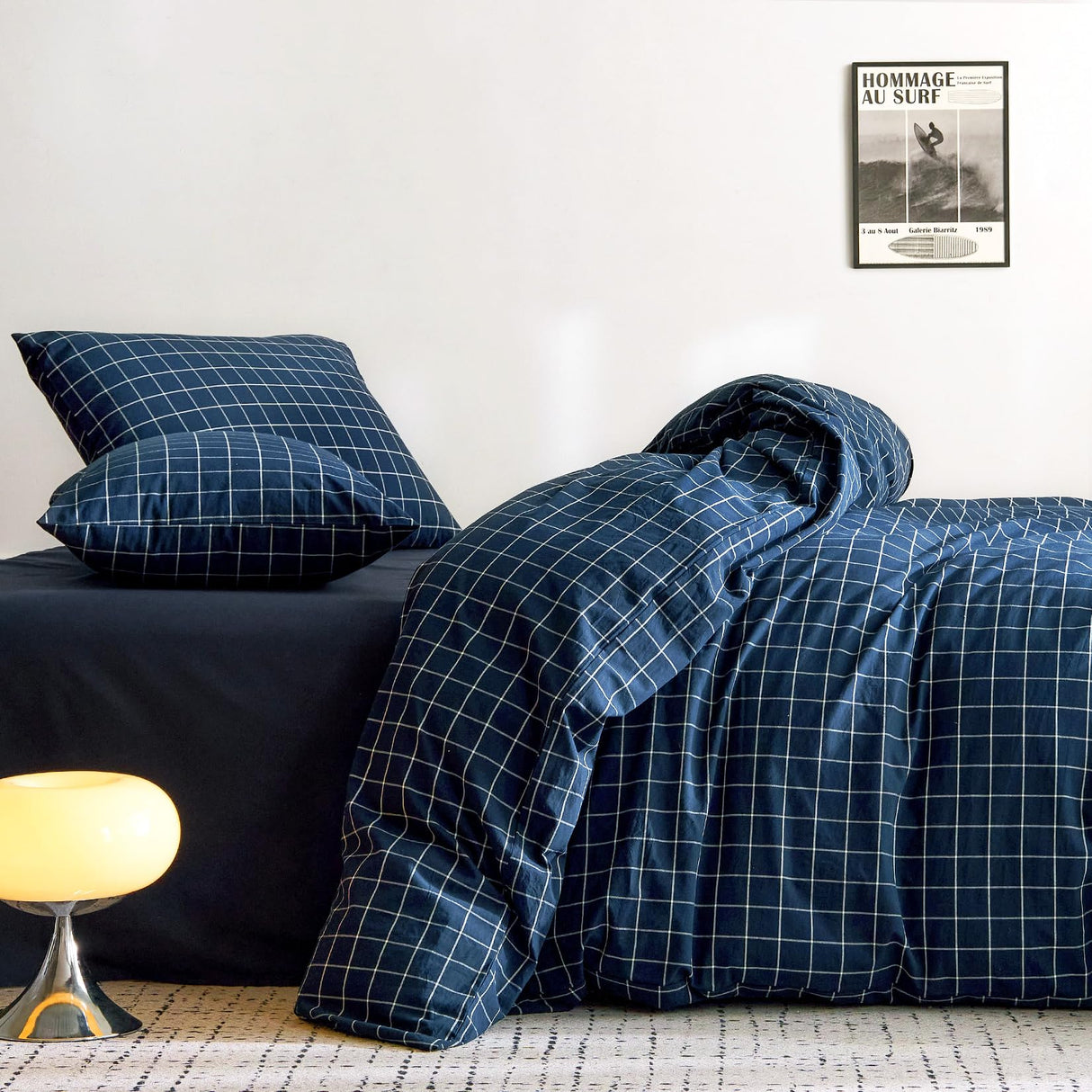 Cloud - Grid Cotton Duvet Cover Set, Plaid Checkered Geometric Farmhouse