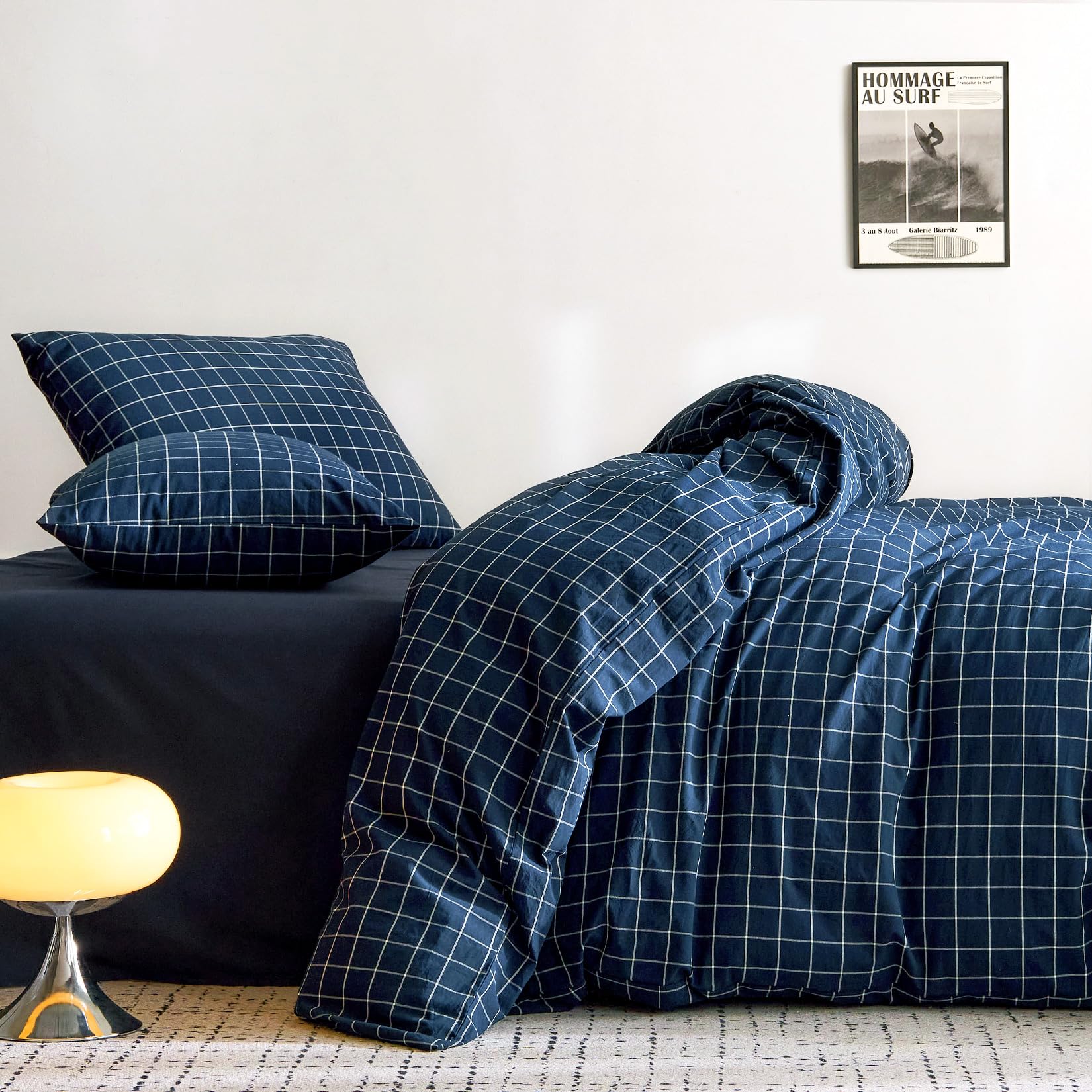 Cloud - Grid Cotton Duvet Cover Set, Plaid Checkered Geometric Farmhouse