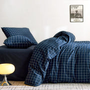 Cloud - Grid Cotton Duvet Cover Set, Plaid Checkered Geometric Farmhouse
