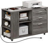 File Cabinet with Charging Station, Mobile Lateral Filing Cabinet with Lock