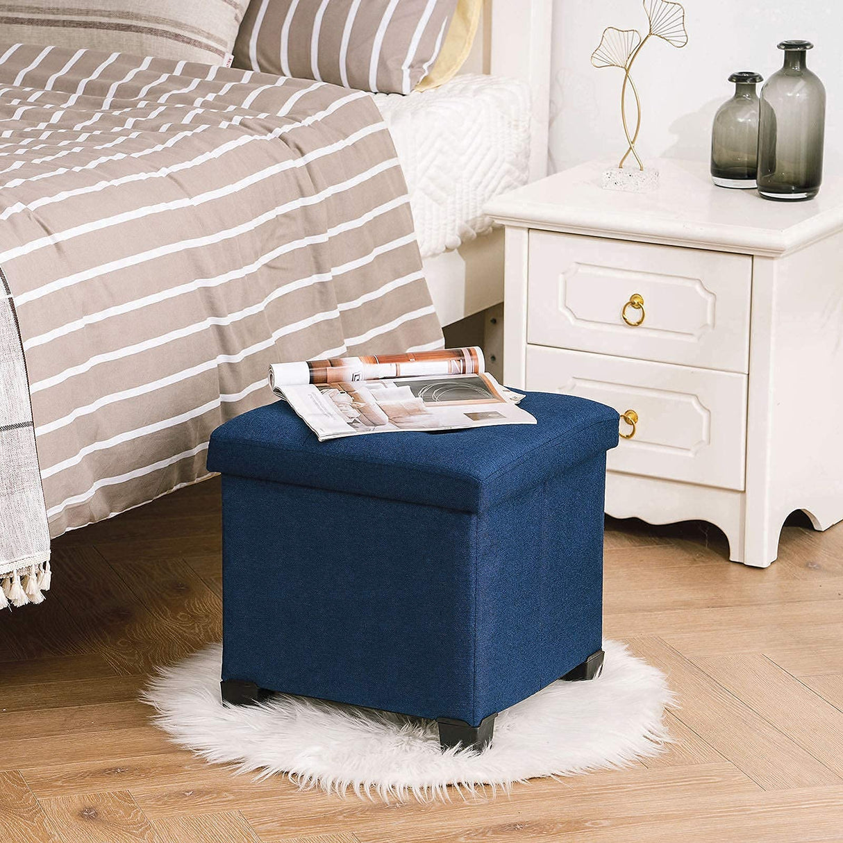 15 inches Small Storage Ottoman Cube, Foot Stool Foldable Storage Boxes