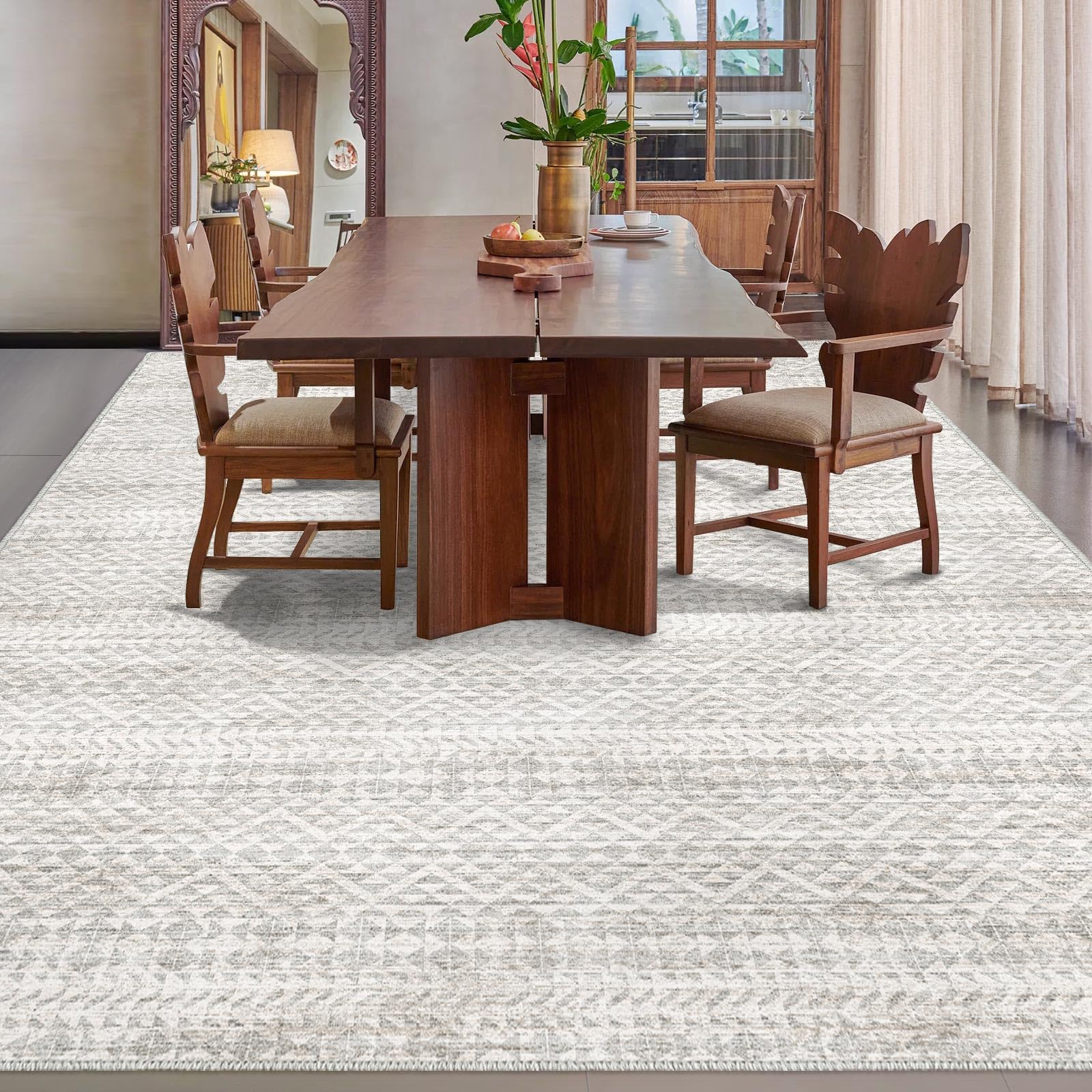 8'x10' Machine Washable Vintage Design Area Rug - Non Slip, Stain Resistant for Home