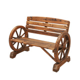 Wooden Wagon Wheel Bench 2-Person Outdoor Rustic Chair Country Yard with Backrest