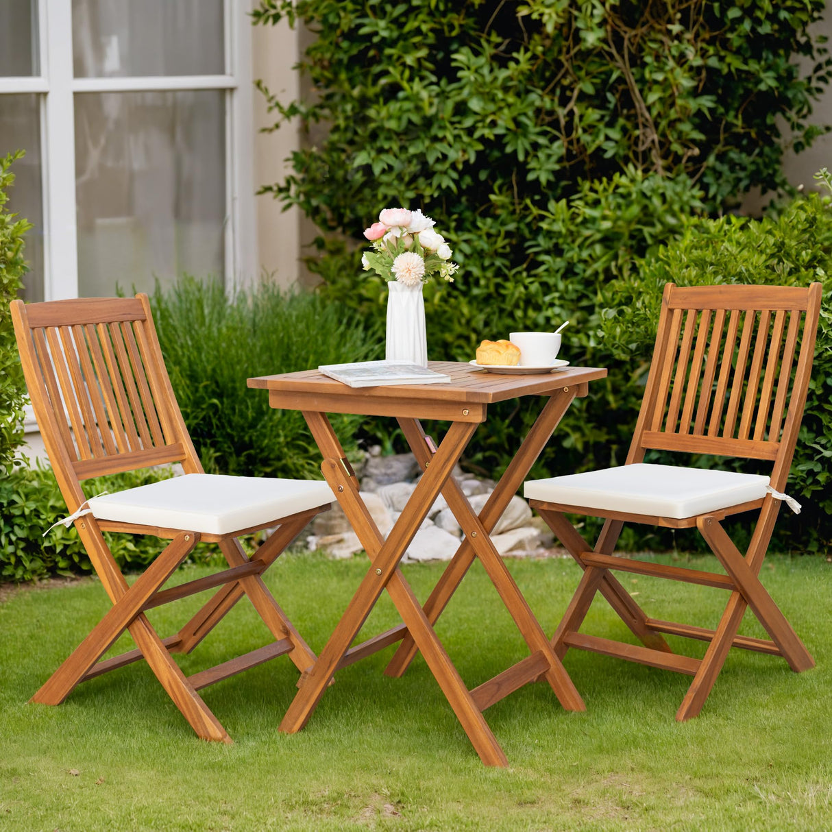 3 Piece Patio Folding Furniture Bistro Set with 2 Chairs