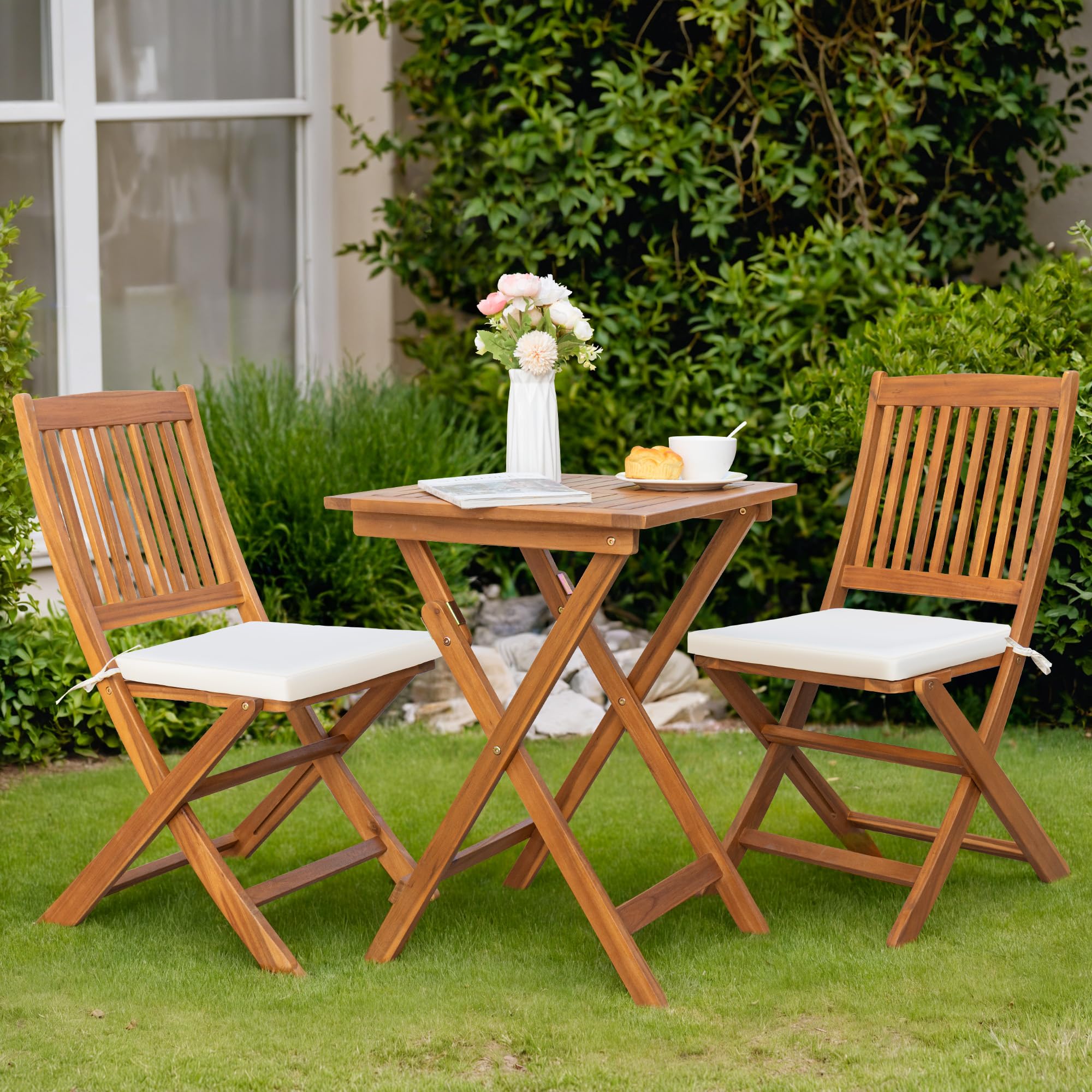 3 Piece Patio Folding Furniture Bistro Set with 2 Chairs