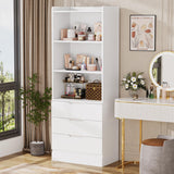 73.23'' Tall Storage Cabinet Bookcase with 3 Drawers and 3-Tier Open Shelves Wooden Bookshelf Kitchen Pantry