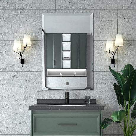 Beveled Mirror, Bathroom Mirrors for Wall 40" x 32", Frameless Rectangle Bathroom Mirror