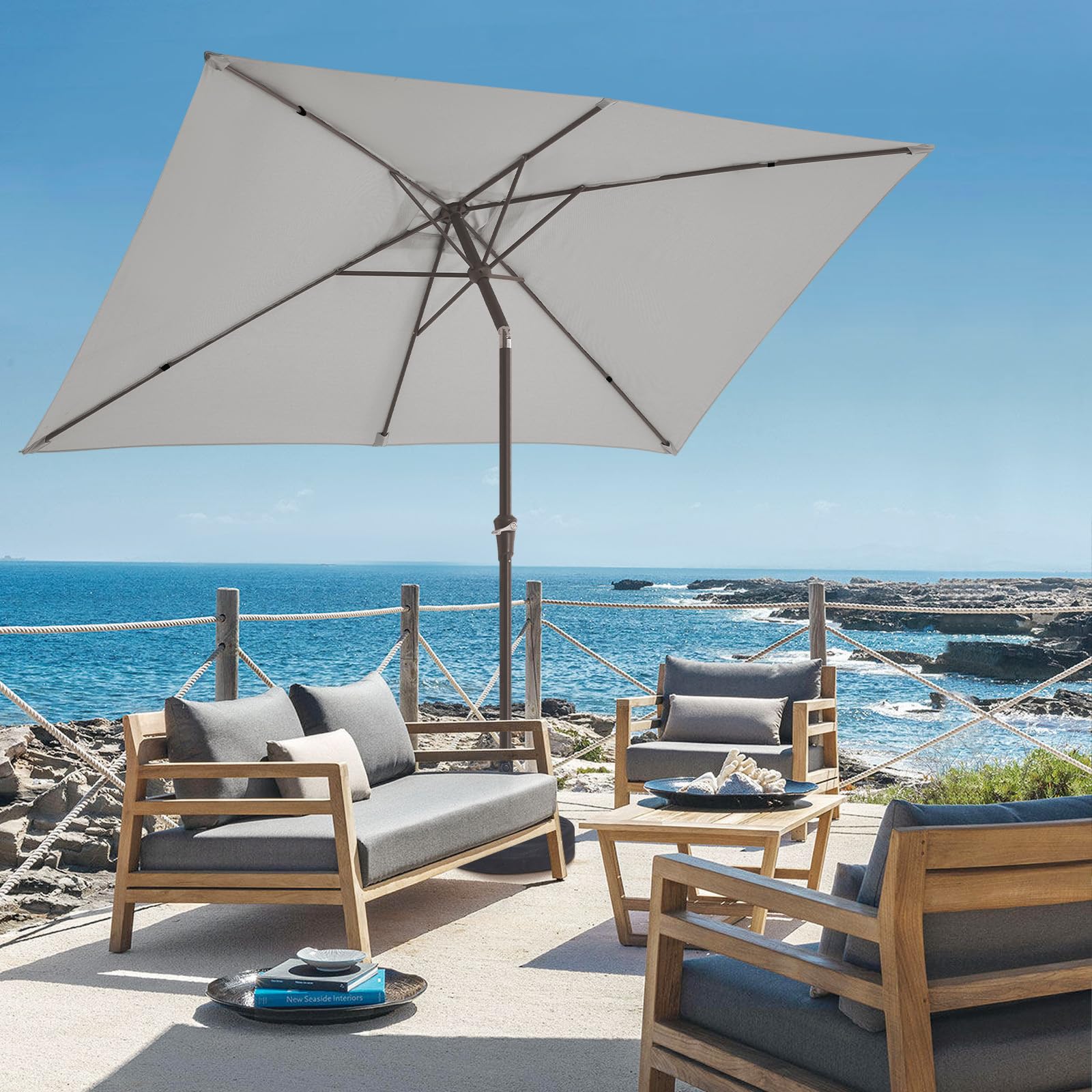 6.5x10 ft Rectangular Patio Umbrellas Outdoor Market Umbrella with Push Button