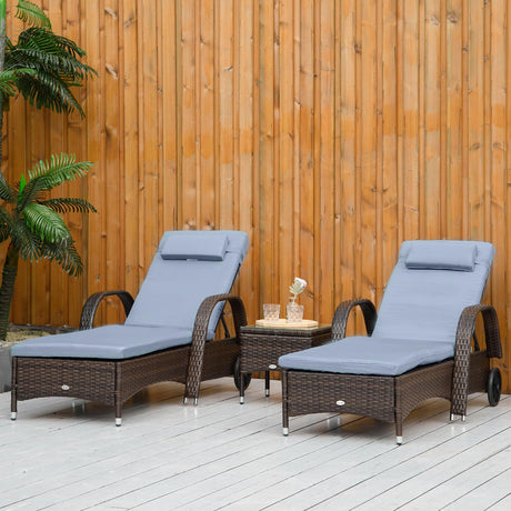 Wicker Outdoor Chaise Lounge Set of 2, 5-Level Adjustable Backrest PE Ratta