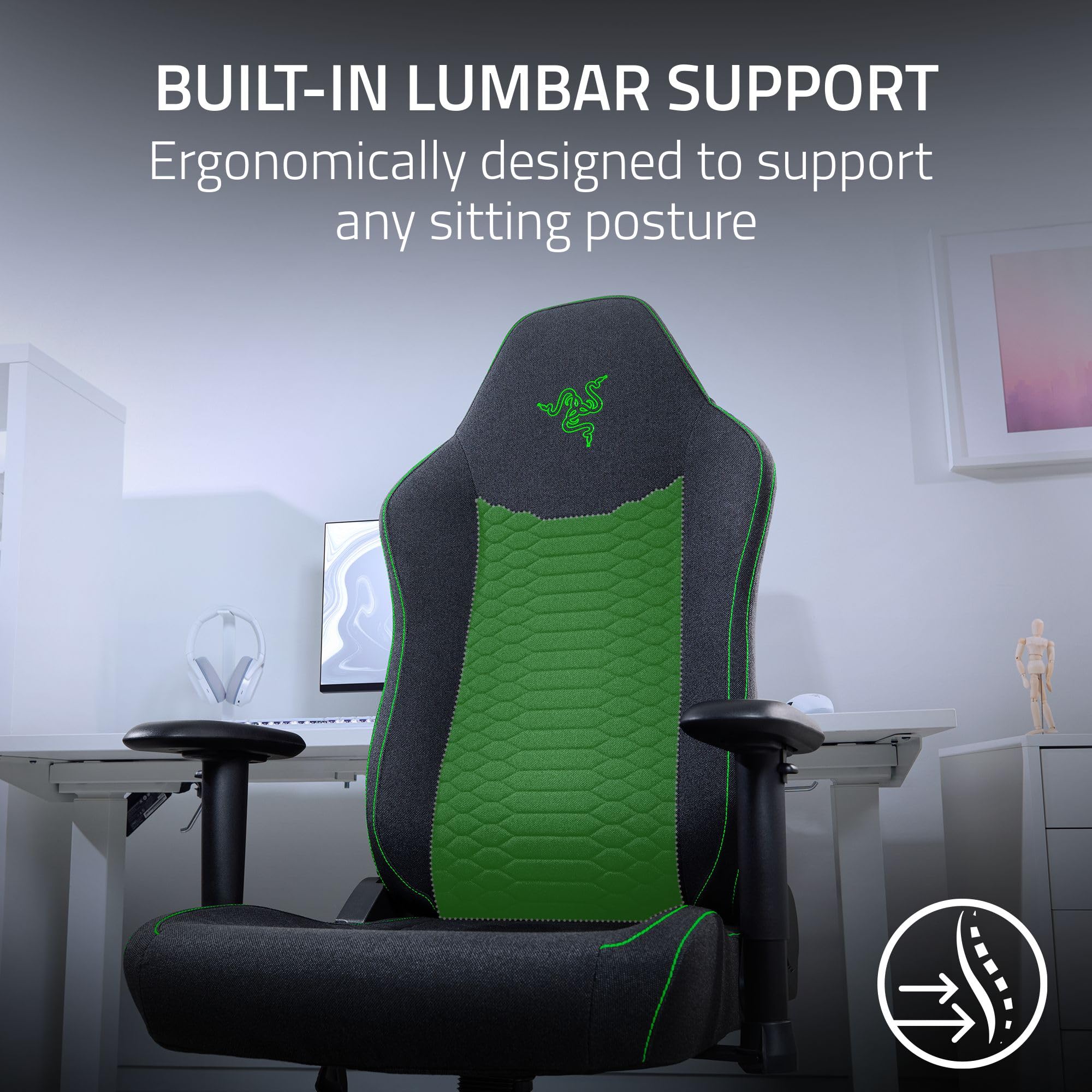 Razer Iskur V2 X Ergonomic Gaming Chair: Built-in Lumbar Support - Widened Seat Base - High Density Foam Cushions - Adjustable 152 Degree Recline - 2D Armrests - Plush Fabric Finish - Black