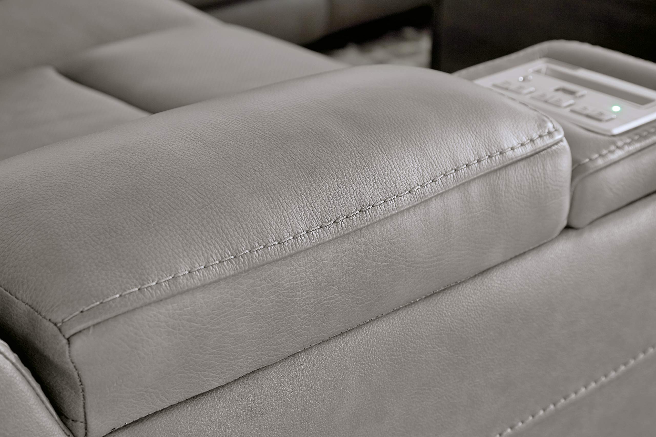 The Man-Den Leather Power Reclining Loveseat with Center Console, Adjustable Headrest