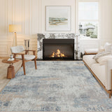 6x9 Washable Area Rug Blue Cream Abstract Modern Living Room Bedroom Large Throw