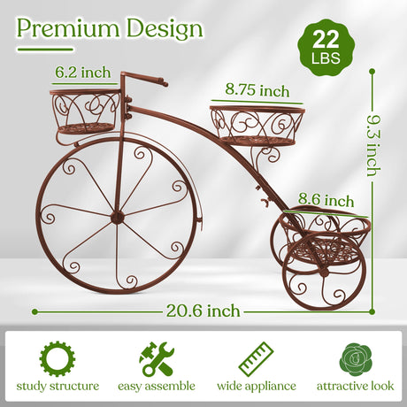 Tricycle Plant Stand - Flower Pot Cart Holder - Ideal for Home, Garden