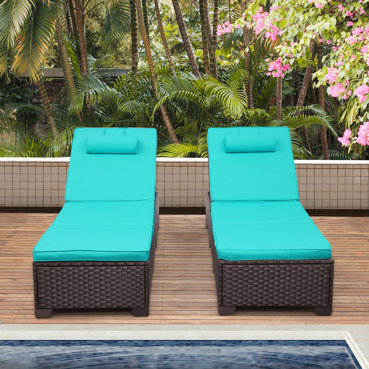 Brown Wicker Patio Chaise Lounge Chairs Set of 2 Outdoor Chaise Lounge Pool Lounge Chairs