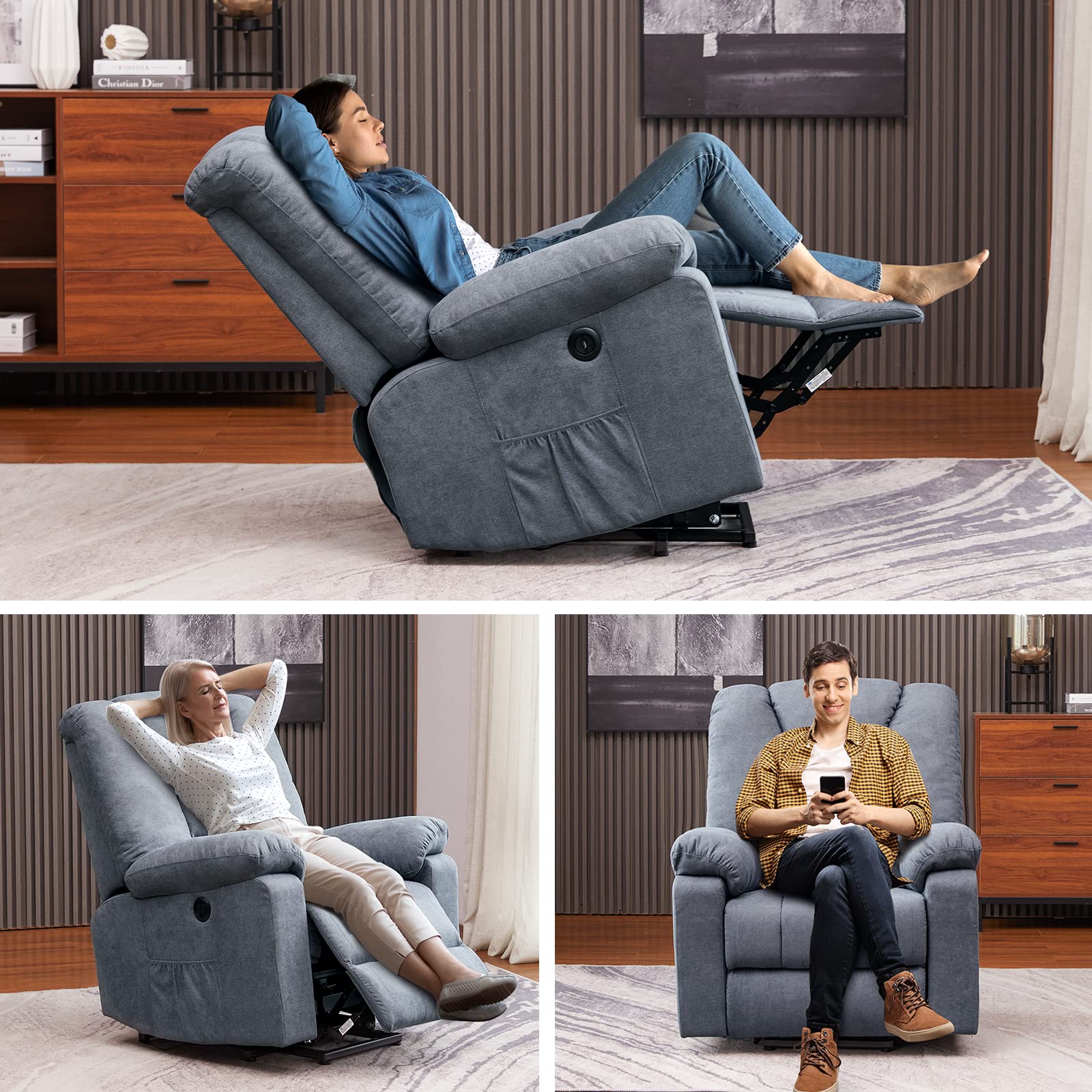 ElderEase Power Lift Recliner Chair with Massage, Heat & USB – Wing Back Design