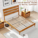 Solid Wood Bed Frame with Ergonomic Headboard, Full Size Mid Century Wooden Platform