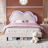 LED Bed Frame Full Size Velvet Upholstered Platform Bed with Adjustable Cloud Headboard,