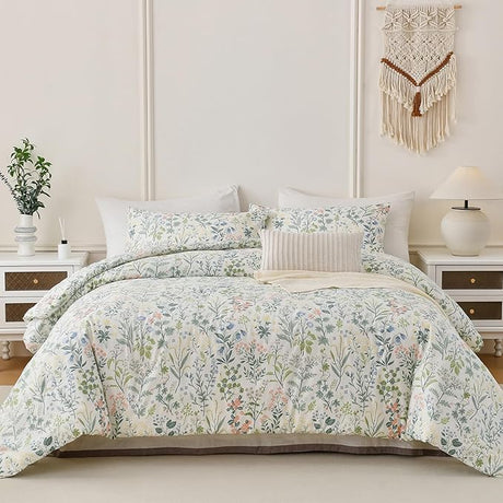 King Size Comforter Set 100% Cotton Floral Bedding Comforter Sets with Light