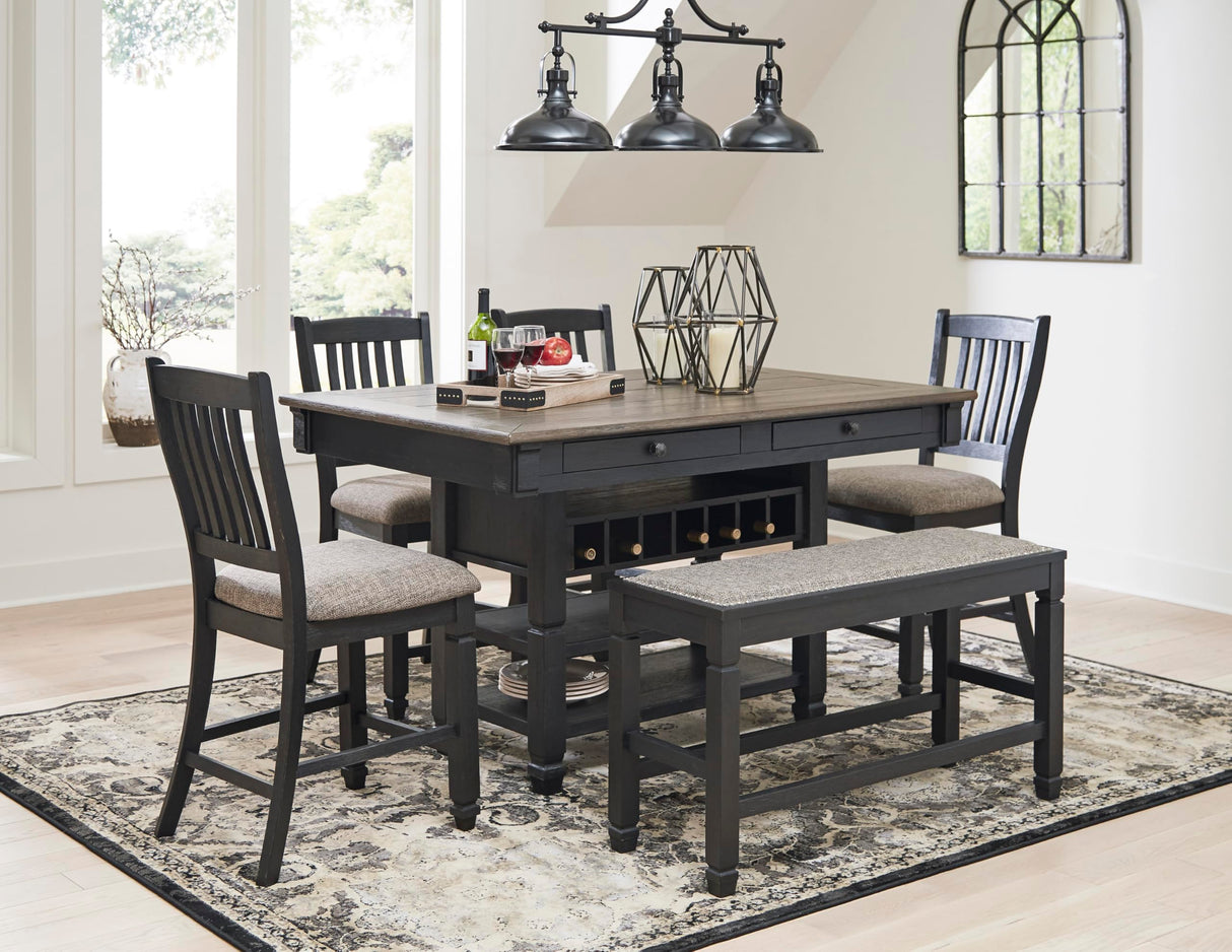 Tyler Creek Farmhouse Counter Height Dining Table with Wine Rack