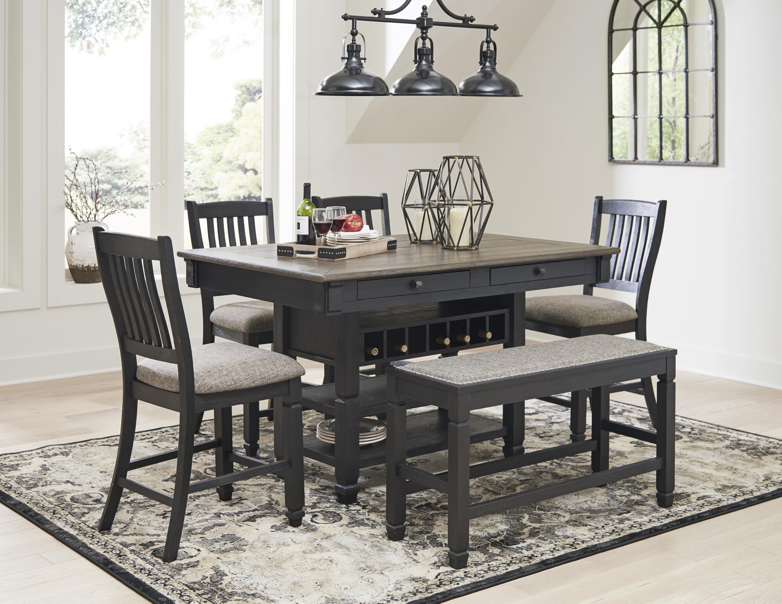 Tyler Creek Farmhouse Counter Height Dining Table with Wine Rack