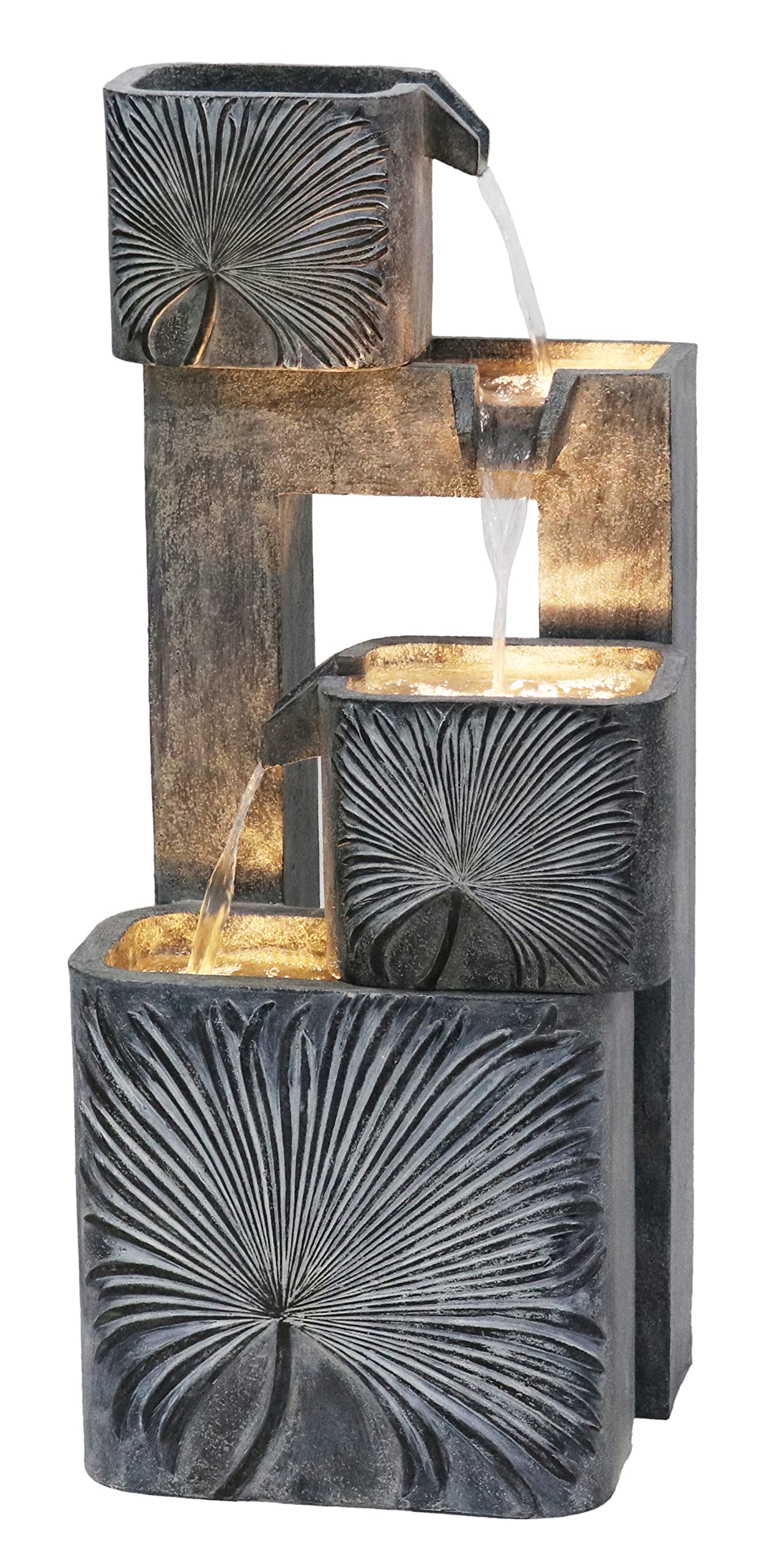 3 Tiers Modern Cascading Water Fountain Outdoor with Warm White LEDs