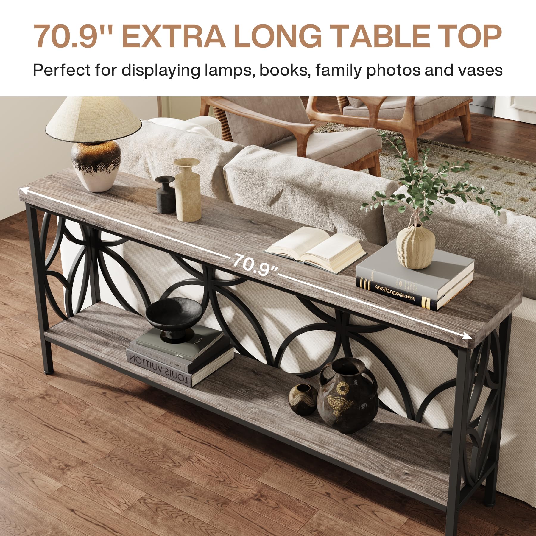 70.9" Industrial Console Table with Storage Shelves