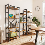 Triple 4 Tier Bookshelf, Bookcase with 11 Open Display Shelves, Wide Book Shelf Book Case for Home & Office, Rustic Brown