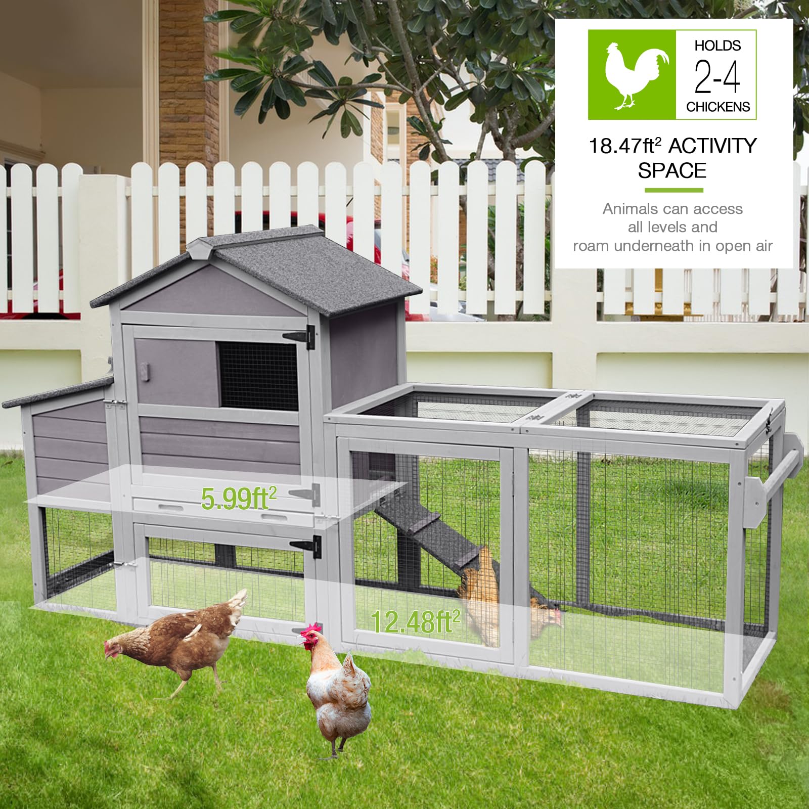 Chicken Coop Mobile Hen House On Wheels Easy to Move Wooden Poultry Cage