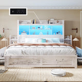 King Bed Frame with 49.6" Bookcase Headboard & 2 Detachable Bedside Stoage Racks