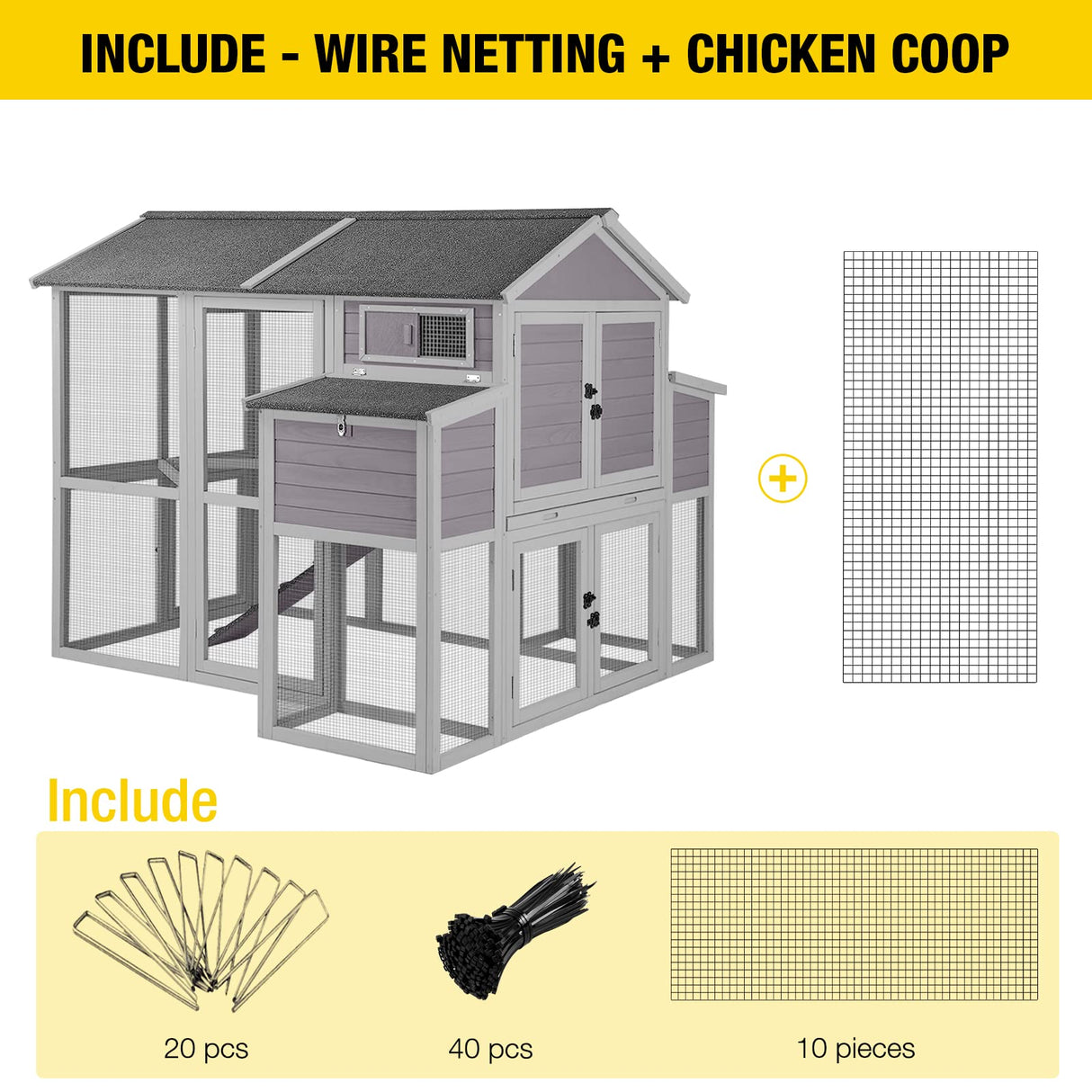 Chicken Coop 75.7" Extra Large Chicken House with Run Multi-Levels Poultry Cage