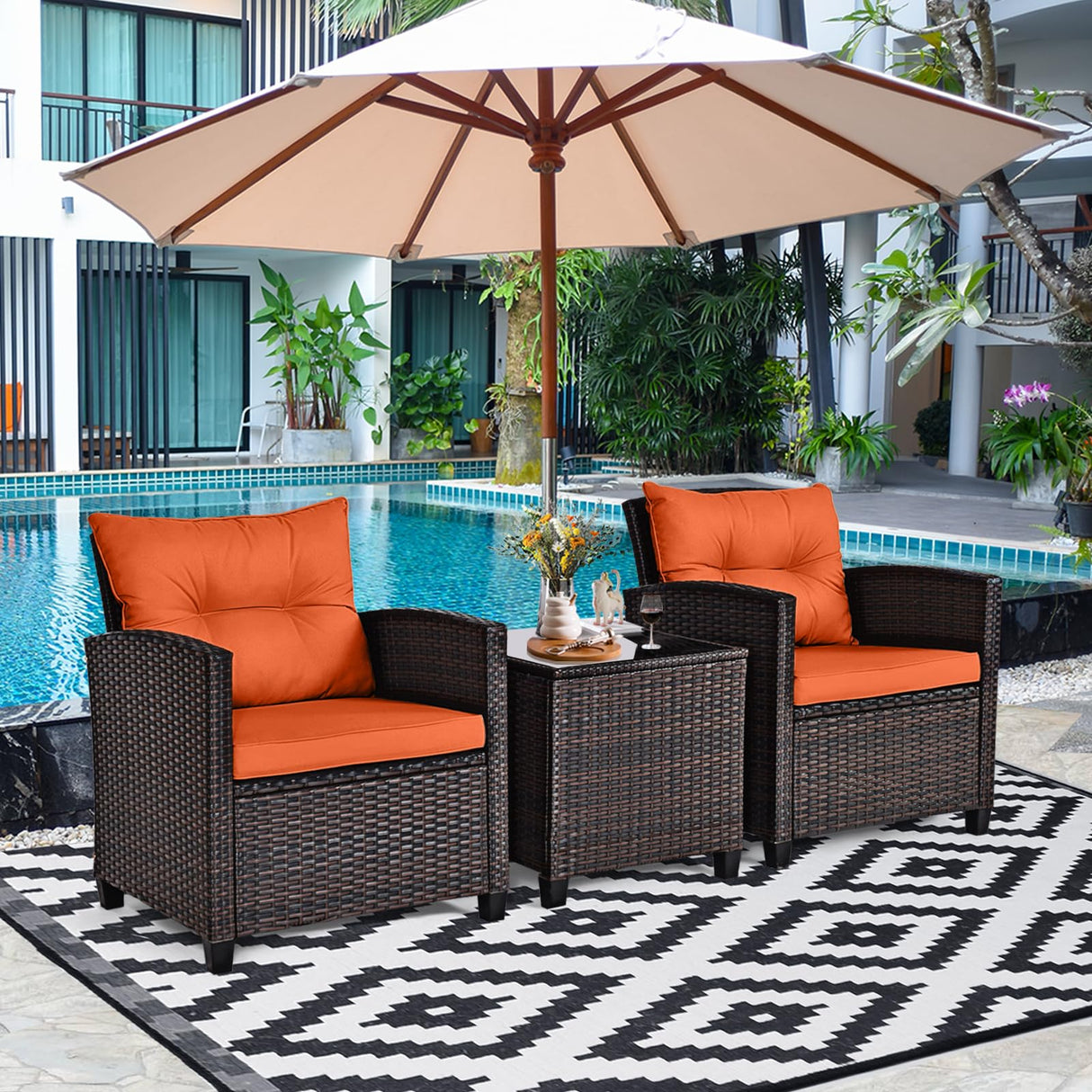 3 Piece Patio Furniture Set, Outdoor Conversation Set with Washable Cushions