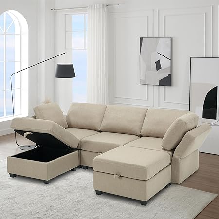 5 Seat Modern U Shaped Sofa with Convertible Storage Chaise, Sectional