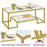 Yaheetech 3 Pieces Living Room Table Sets, Tempered Glass Coffee Table and 2Pcs Glass End Tables with Sturdy Metal Frame, Mustard Gold