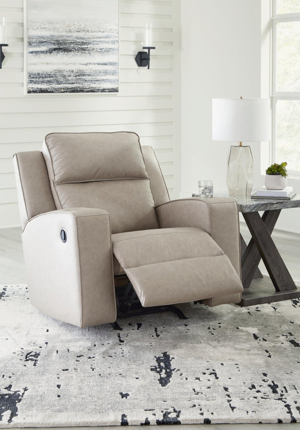 Signature Design by Ashley Lavenhorne Contemporary Faux Leather Upholstered Manual Rocker Recliner with 2 Cup Holders, Beige